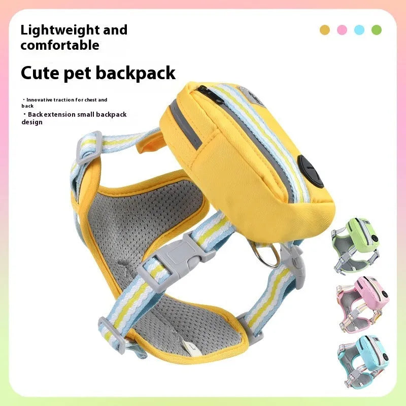 Explosion-proof anti-strathulation dog harness in Oxford cloth with attached chest strap and rope.