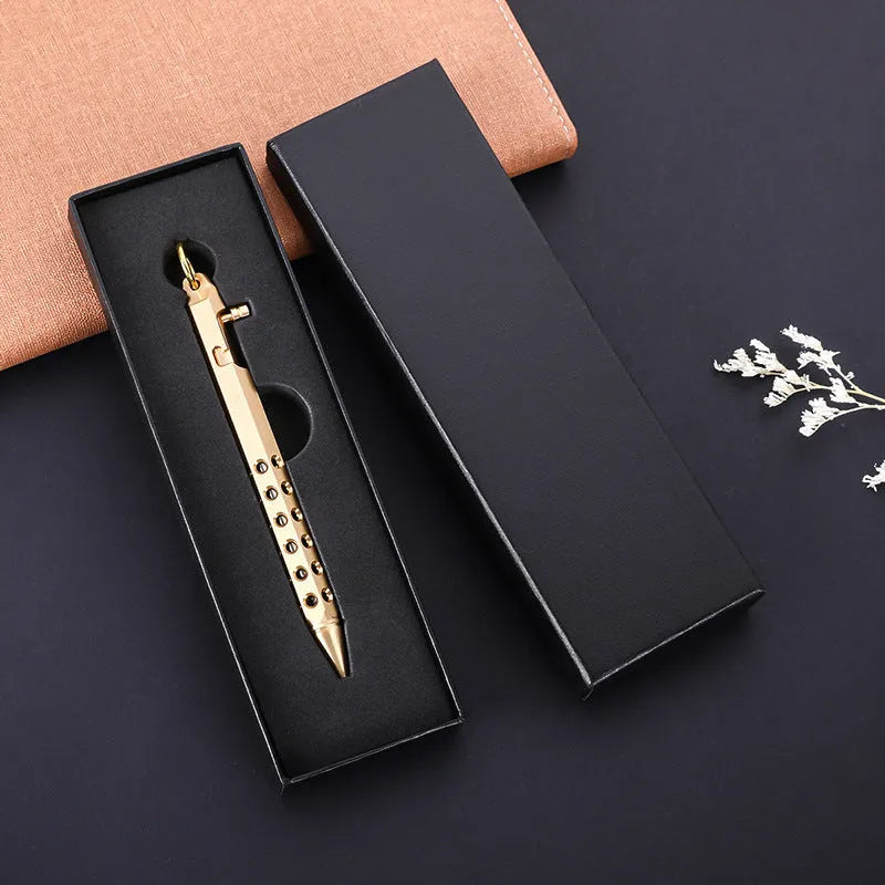 Brass hexagonal bolt rollerball pen with 0.5mm tip and retro mechanical design