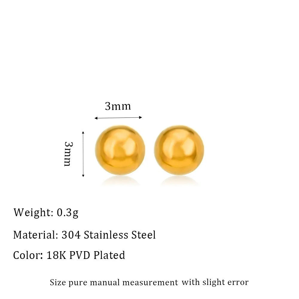 Stainless steel ball stud earrings with geometric minimalist design in gold or silver plating