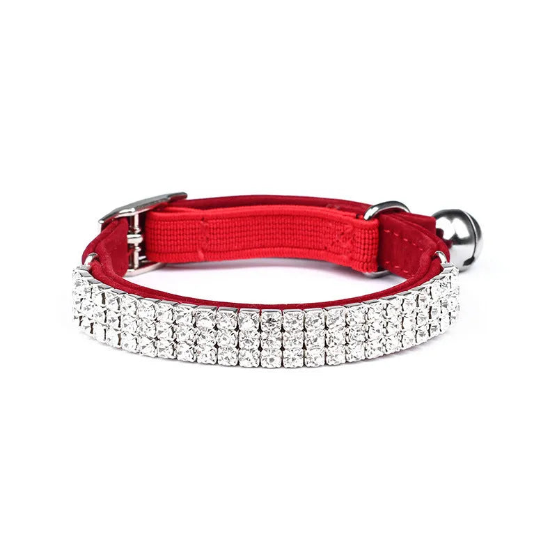 Adjustable velvet cat collar with rhinestone suede decoration in multiple colour options