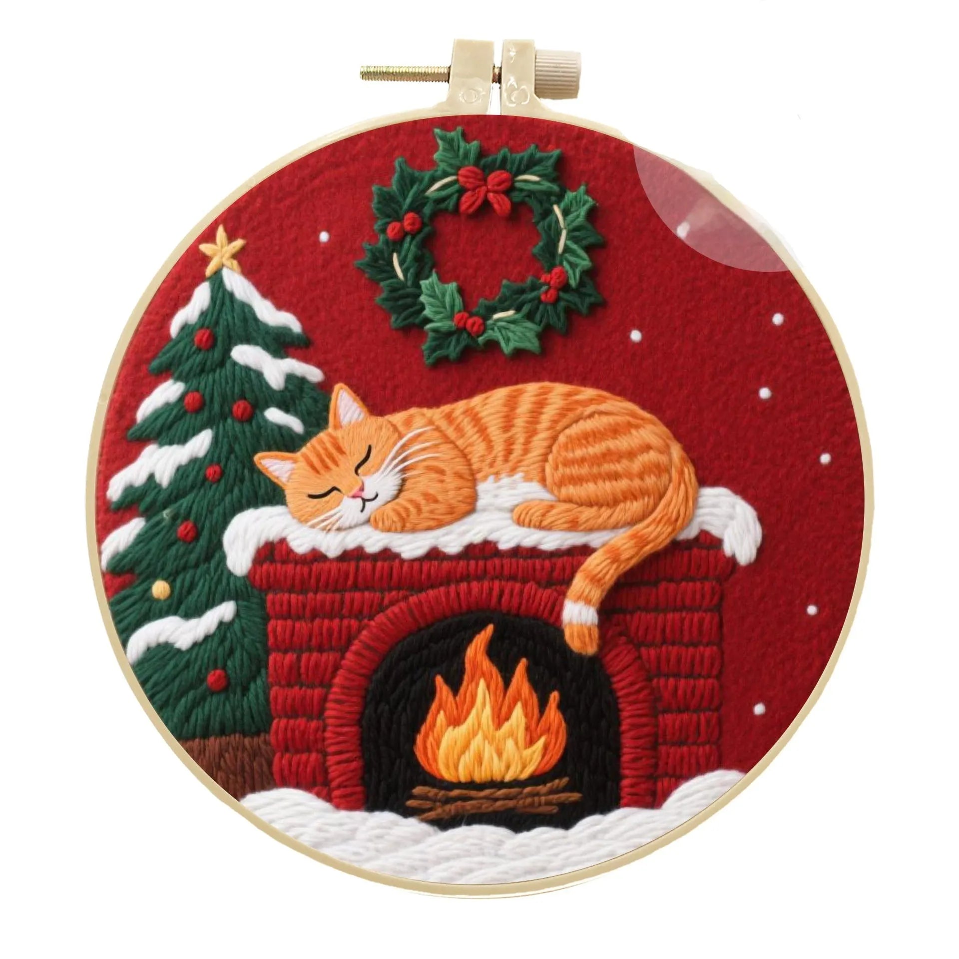 Embroidery material kit with cotton linen fabric featuring autumn fruit design, imitation bamboo hoop, and scissors.