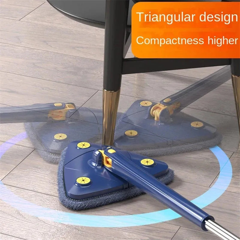 Extendable triangle cleaning mop with 360-degree rotating head and stainless steel pole