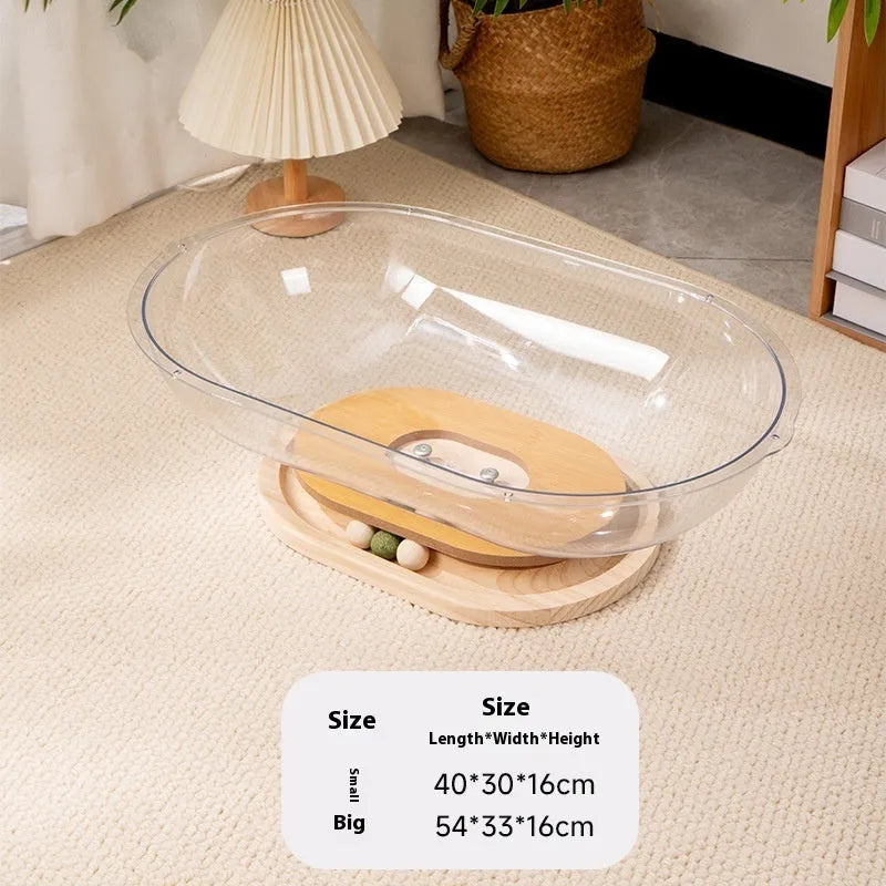 Transparent acrylic cat space capsule bathtub bed with turntable base in multiple size options
