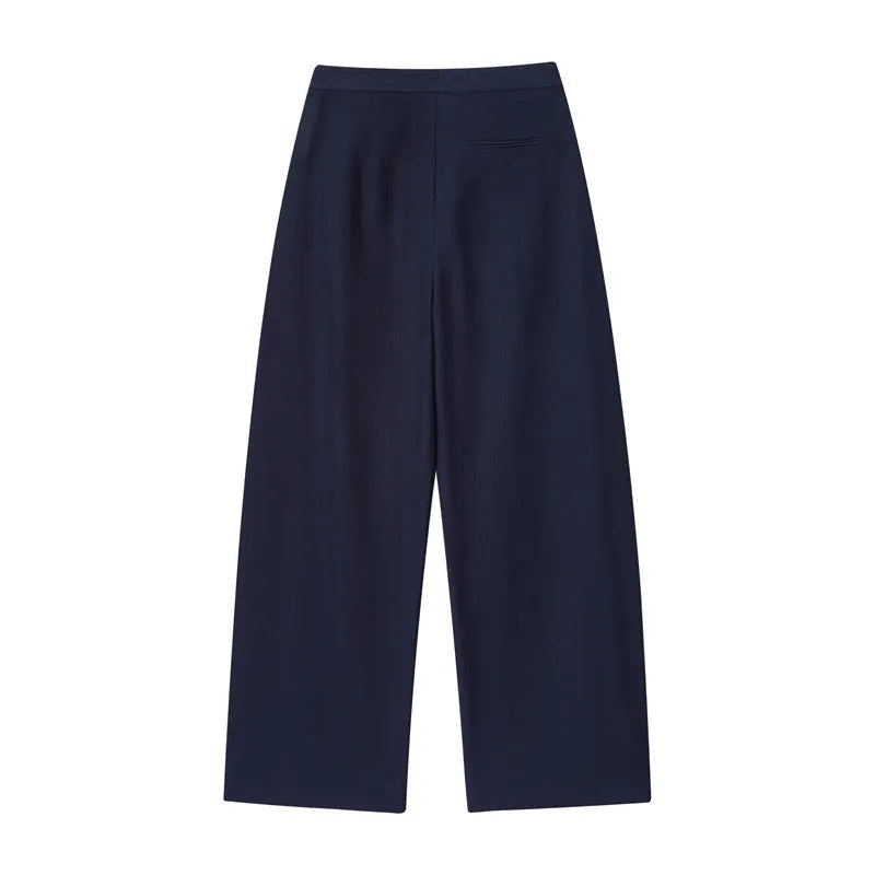 Women's linen blend blouse with flounce sleeves and matching wide-leg trousers coordinated set