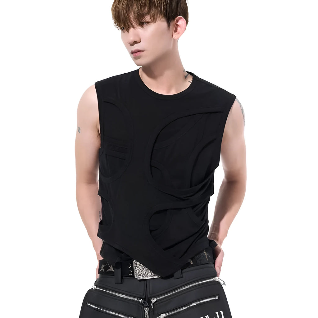 Men's solid colour lyocell vest with round neck tank top design in black and grey options