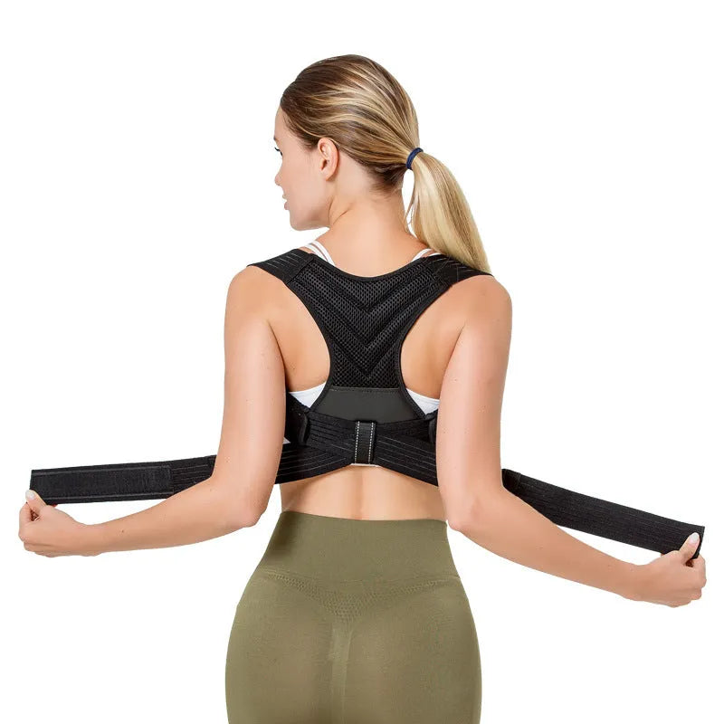 Black anti-humpback posture correction belt for running and fitness activities