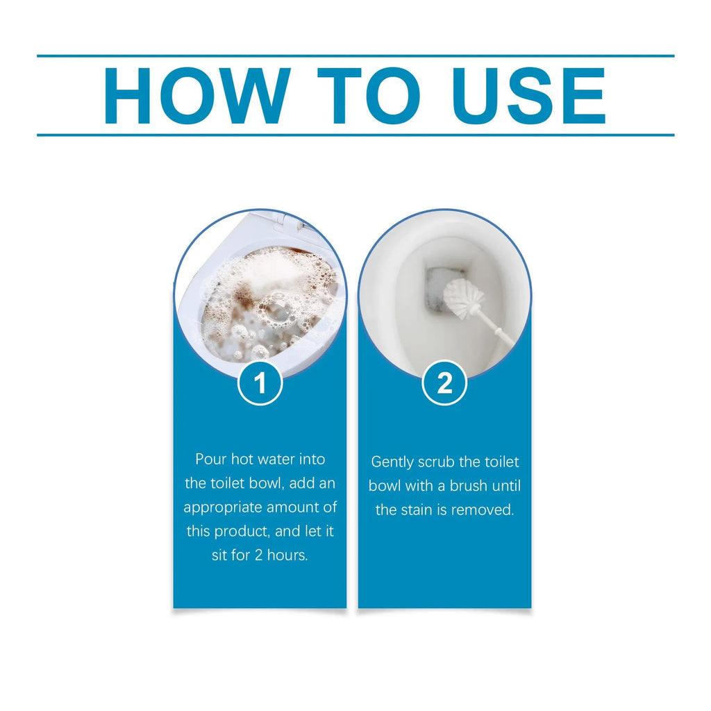 Toilet cleaning powder in four 30g sachets with sodium bicarbonate and citric acid formulation