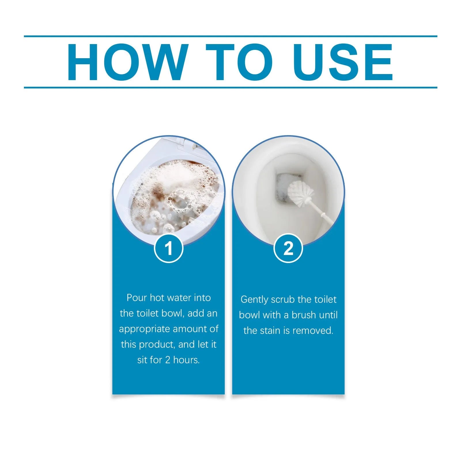 Toilet cleaning powder in four 30g sachets with sodium bicarbonate and citric acid formulation