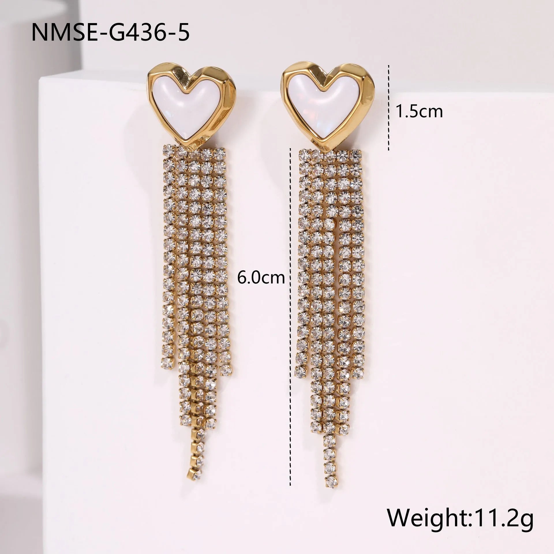 Diamond tassel love stainless steel earrings with 18K gold electroplating and geometric heart star designs
