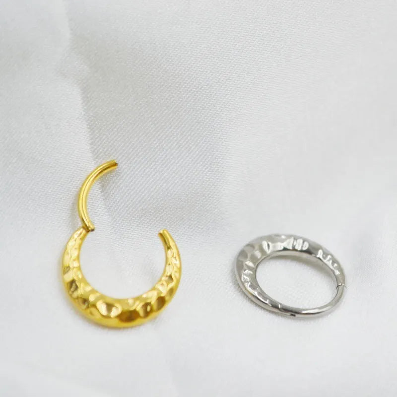 Titanium alloy concave-convex carved nose ring in silver or gold colour with ASTM F136 certification