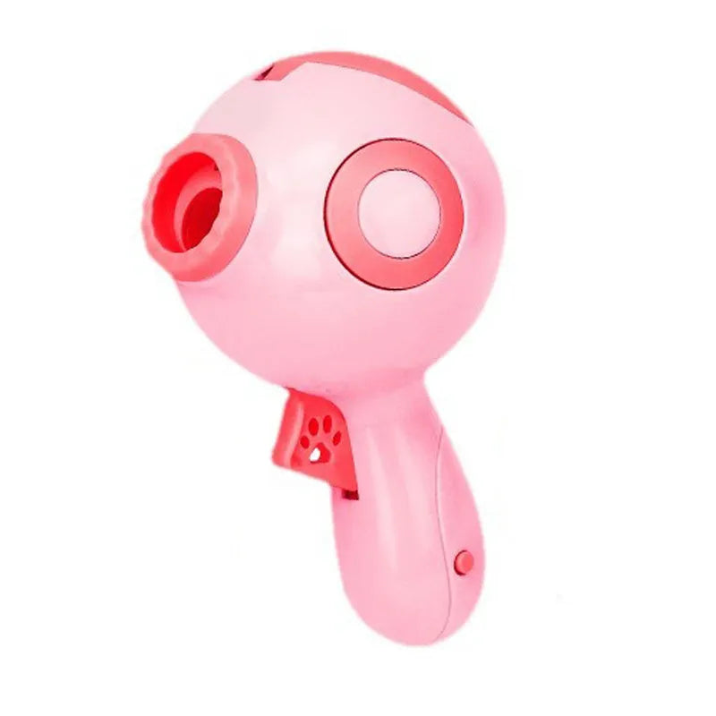 Green, orange and pink dog treat launcher toy for interactive training and slow feeding