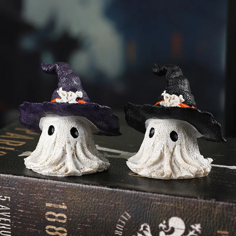 Resin wizard hat ghost ornament in purple or black for Halloween Christmas Easter decorations