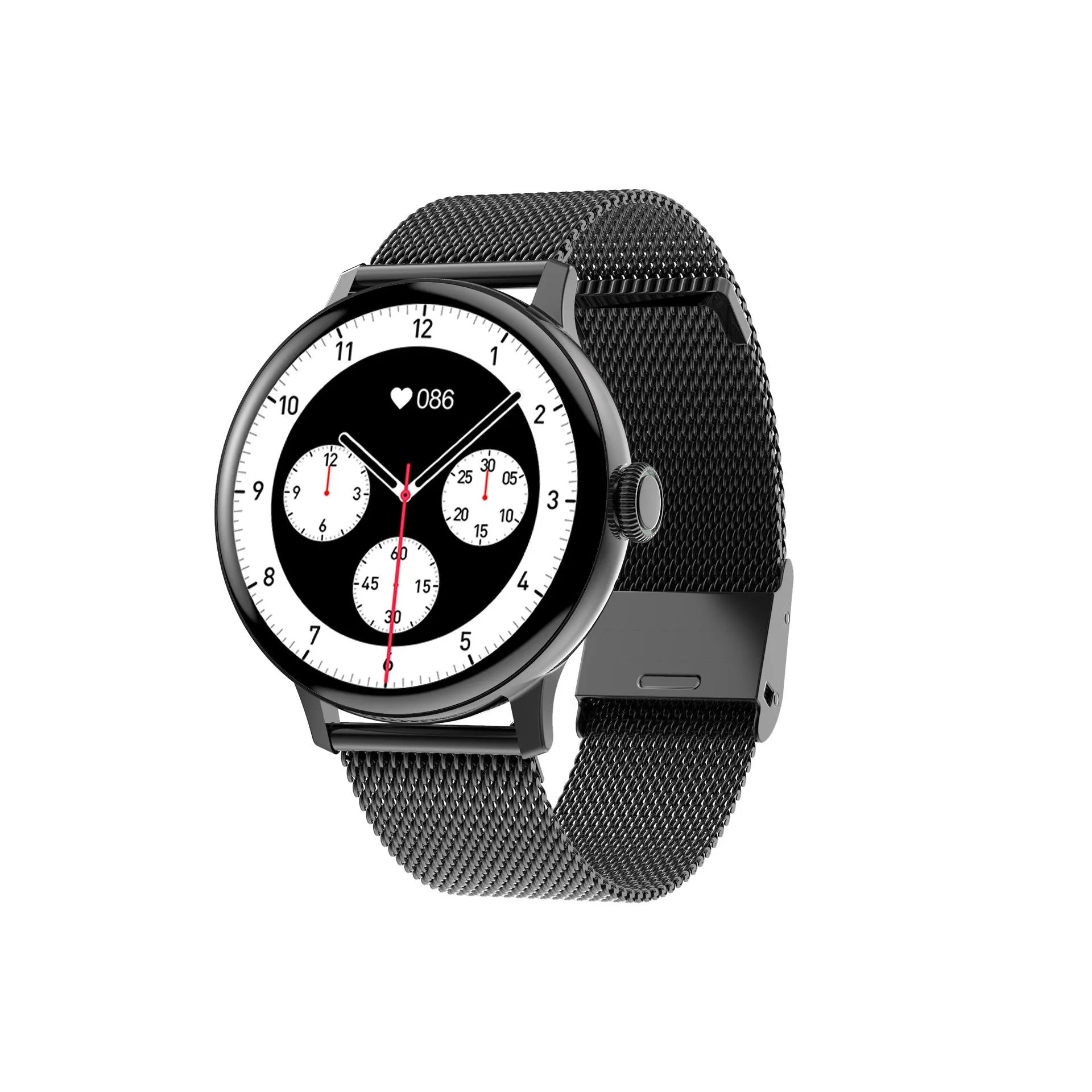 Bluetooth smart bracelet with 1.2-inch screen showing heart rate data, on a black TPU sports band.
