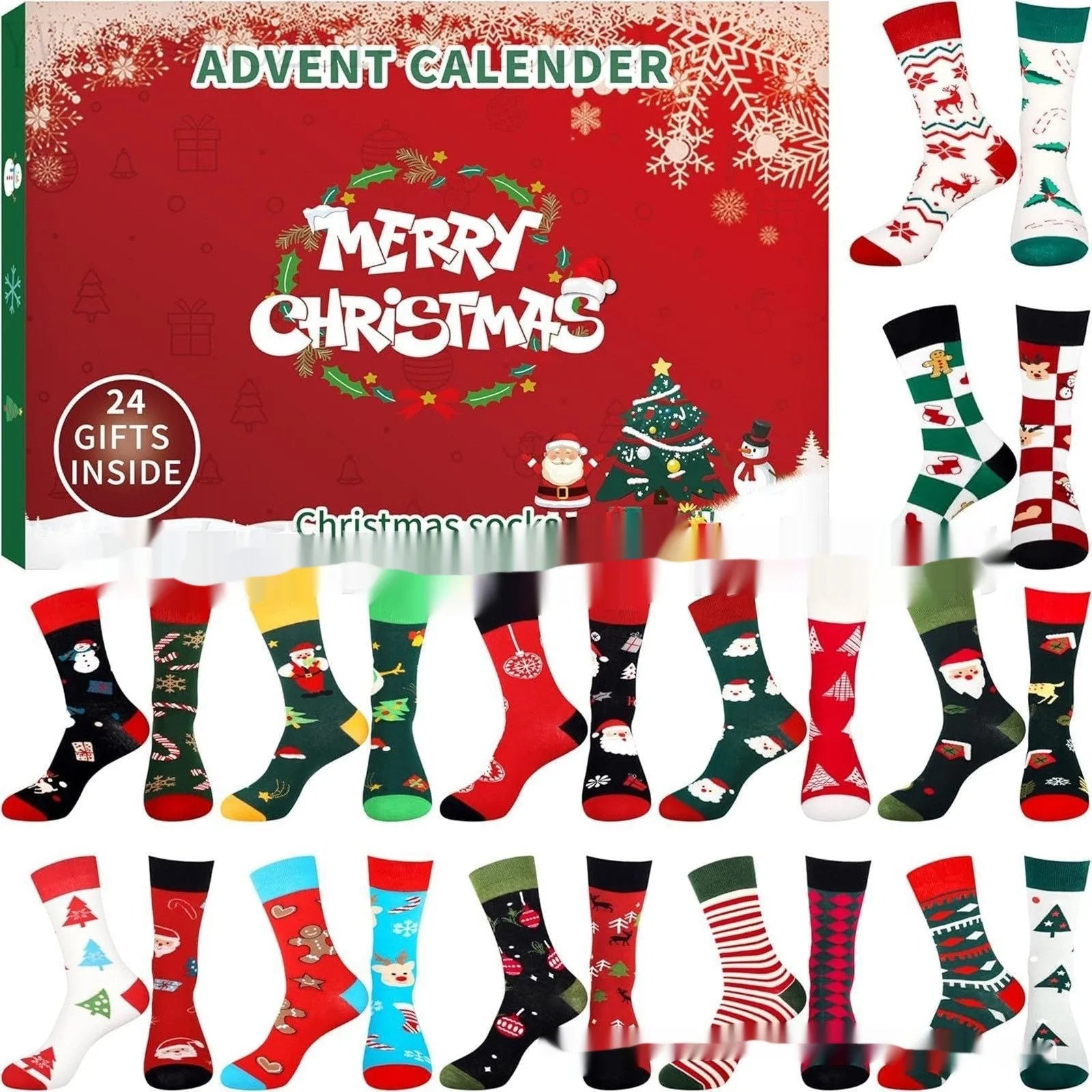 Christmas socks blind box containing random resin plastic ornament for holiday decorations