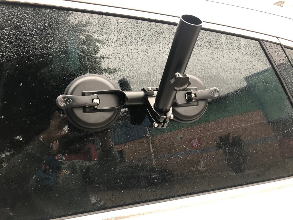 Black off-road car sucker mount with round rubber disc for windscreen flag attachment