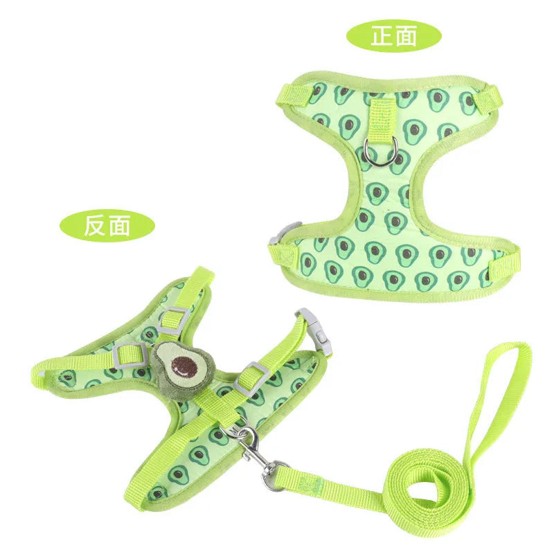 Reflective chest strap vest-style small dog walking lead in avocado green colour
