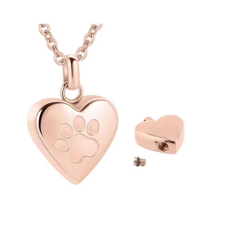 Simple heart-shaped titanium steel pendant necklace with a love paw print and an openable compartment.