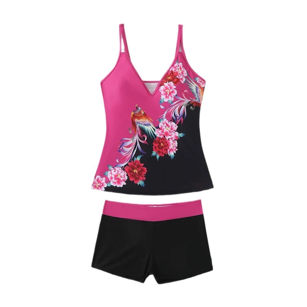 Plus size women's swimsuit set in black brief style with cotton lining