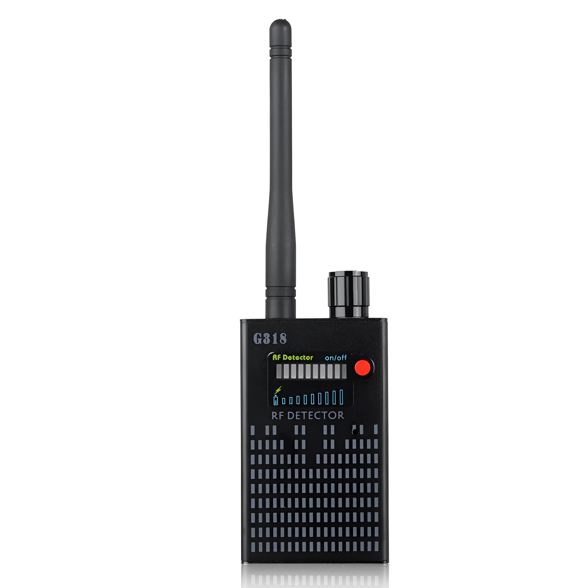 Black G318 anti-monitoring detector with aluminium alloy casing measuring 102mm length