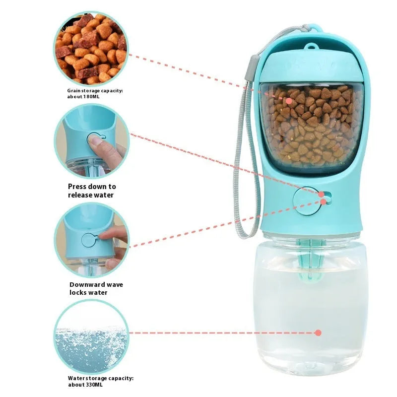 Blue plastic dual-use portable dog drinking cup with two-in-one design for outdoor hydration.