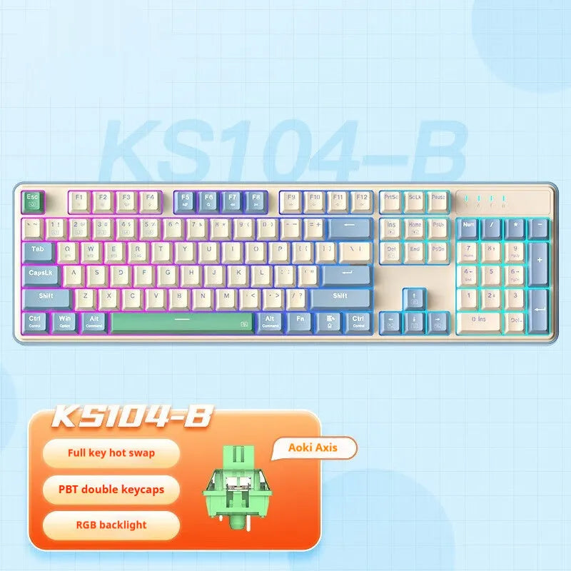 104-key mechanical keyboard with RGB lighting and multiple colour configuration options