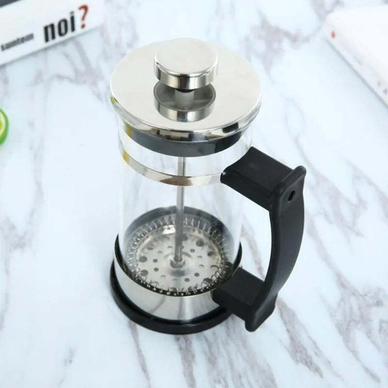 Compact glass and stainless steel manual pour-over coffee maker with 350ml capacity