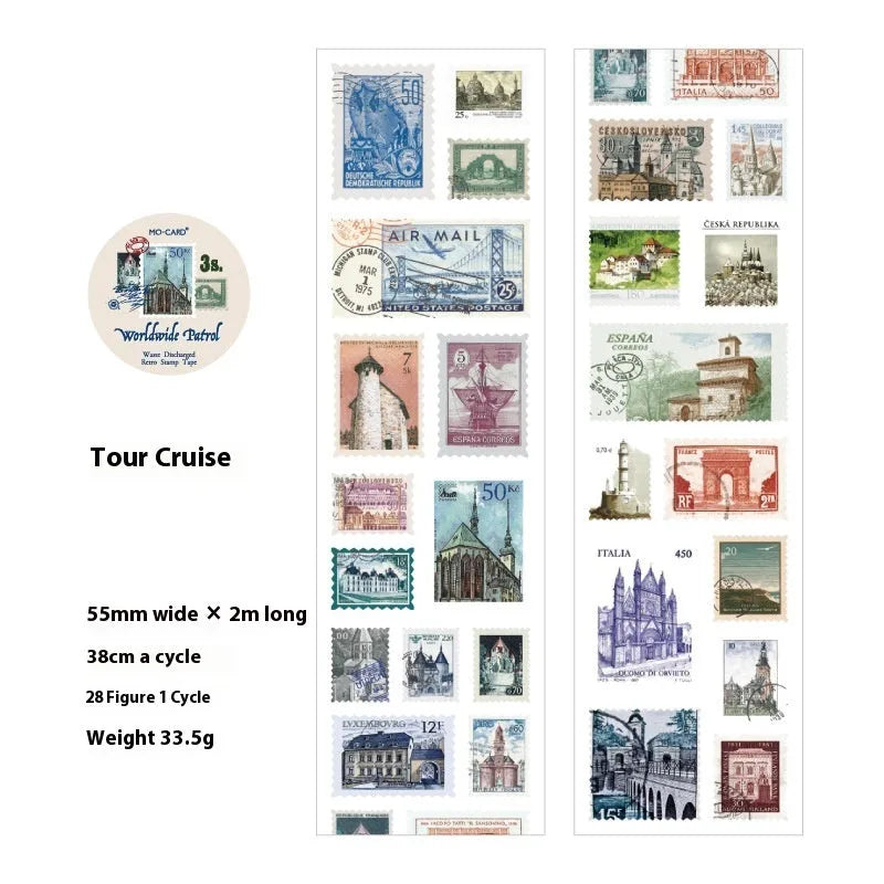 Roll of coated paper stamp stickers for journal decoration, showing butterfly design pattern.