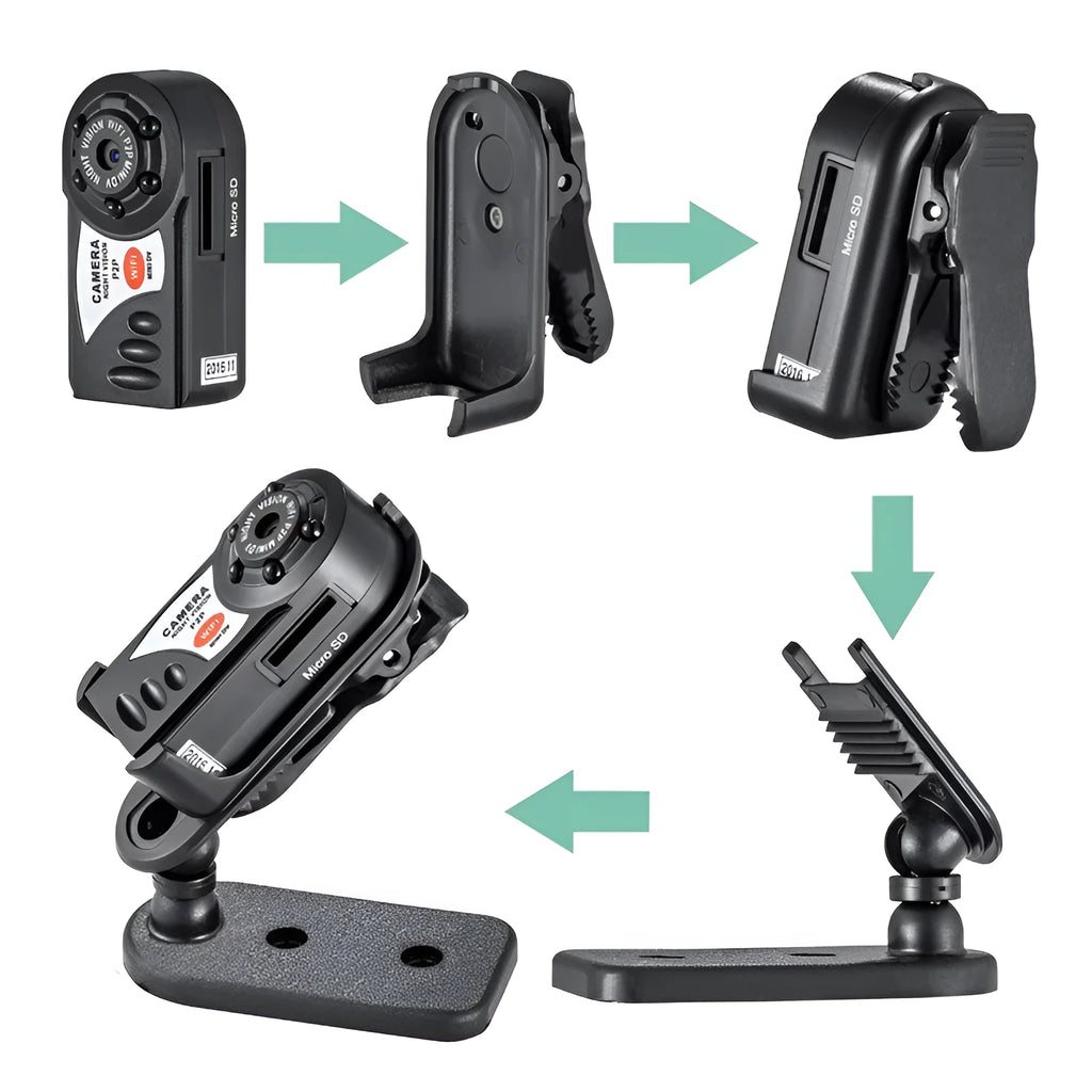 Black wireless Wifi security camera with LCD screen, for remote monitoring with night vision.