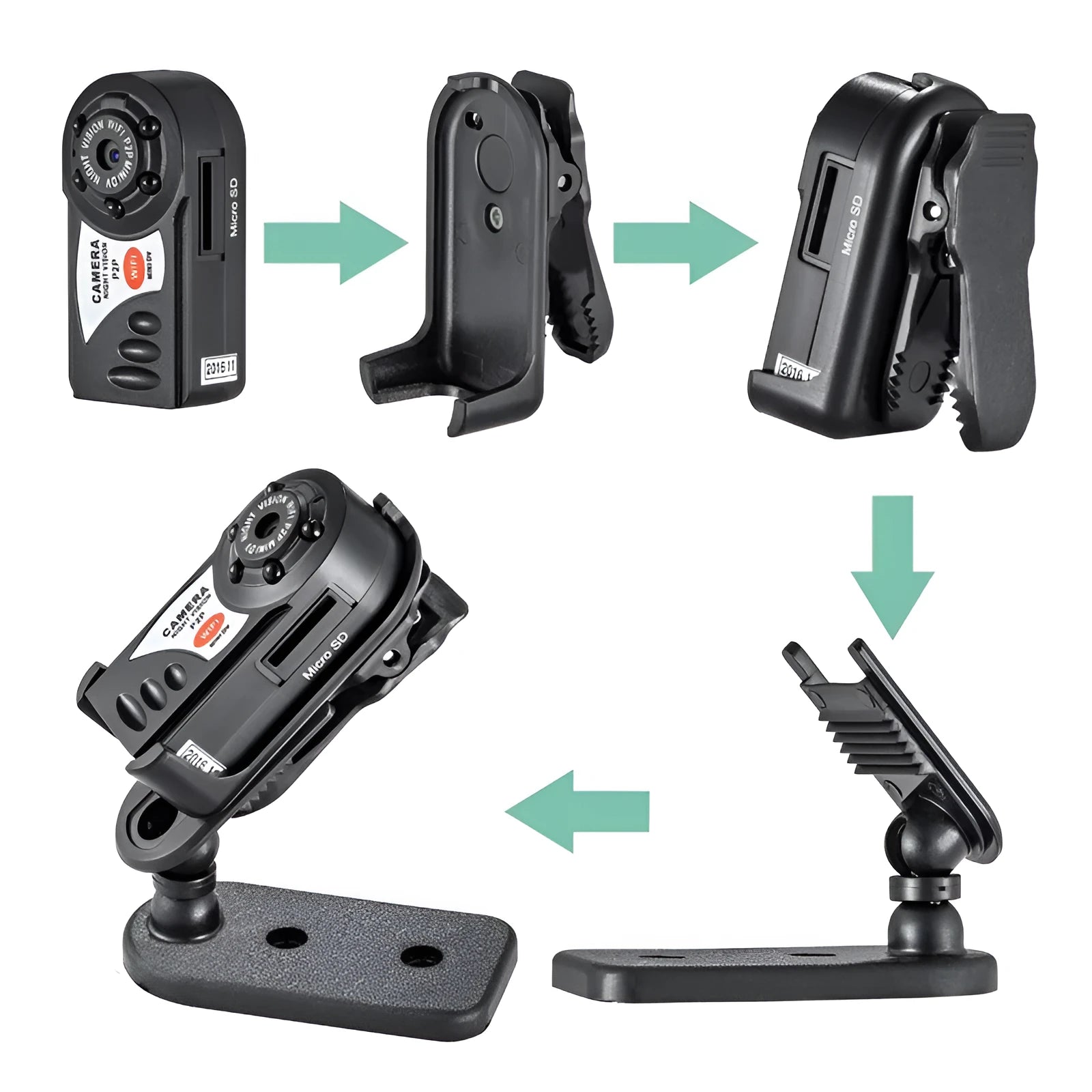 Black wireless Wifi security camera with LCD screen, for remote monitoring with night vision.