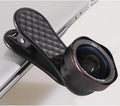 Mobile phone camera lens kit with 0.6x wide-angle and 15x macro lenses with universal clip