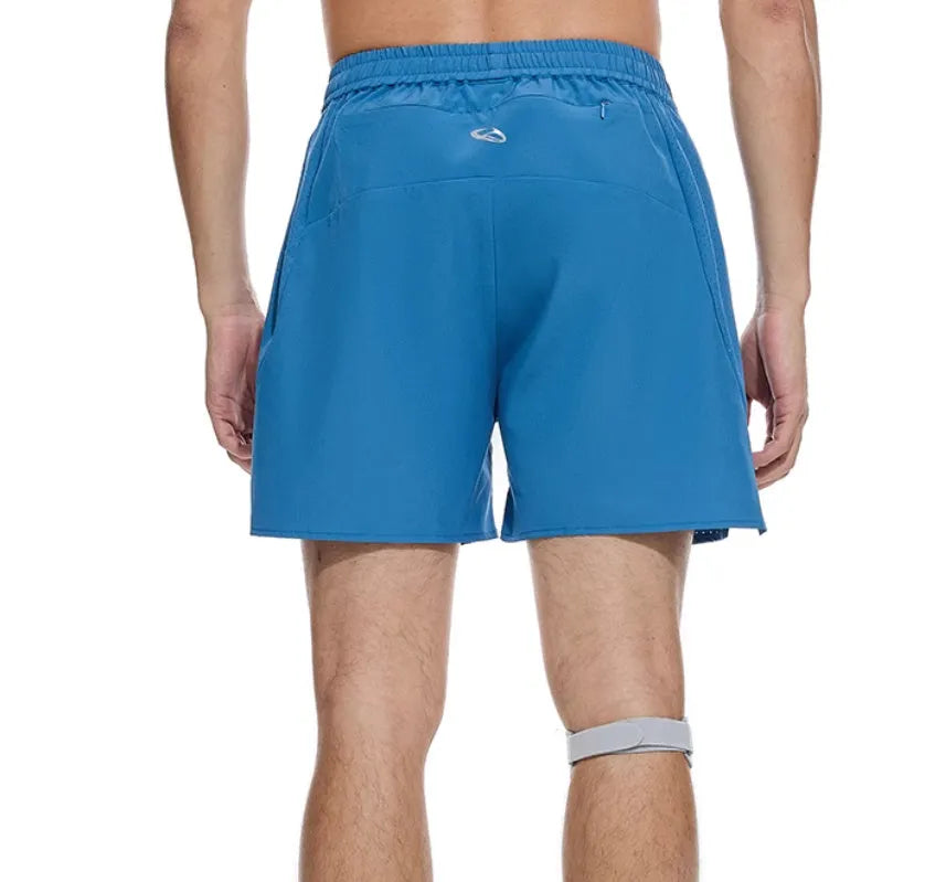 Men's four-point stretch running shorts with laser stitching in black or blue