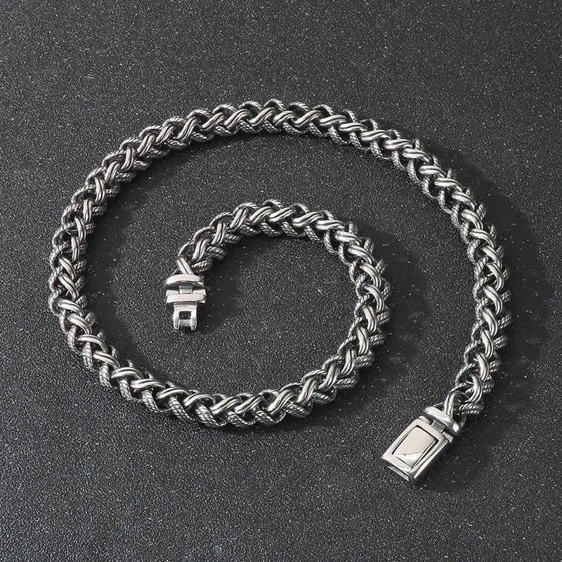 Men's titanium steel keel chain necklace with large hemp flowers design in antique silver finish