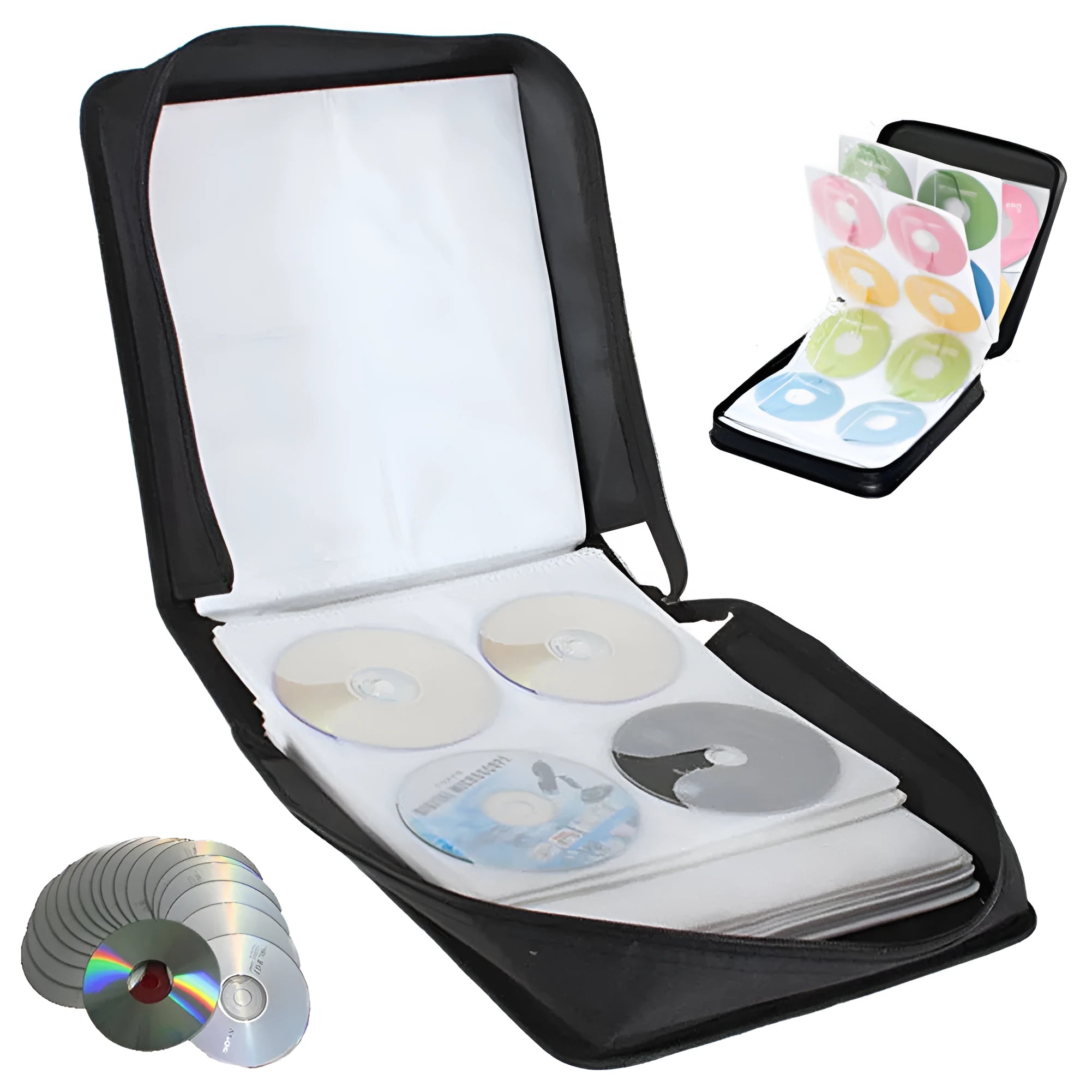 Black Oxford cloth CD DVD storage organiser case with zipper and top hand strap