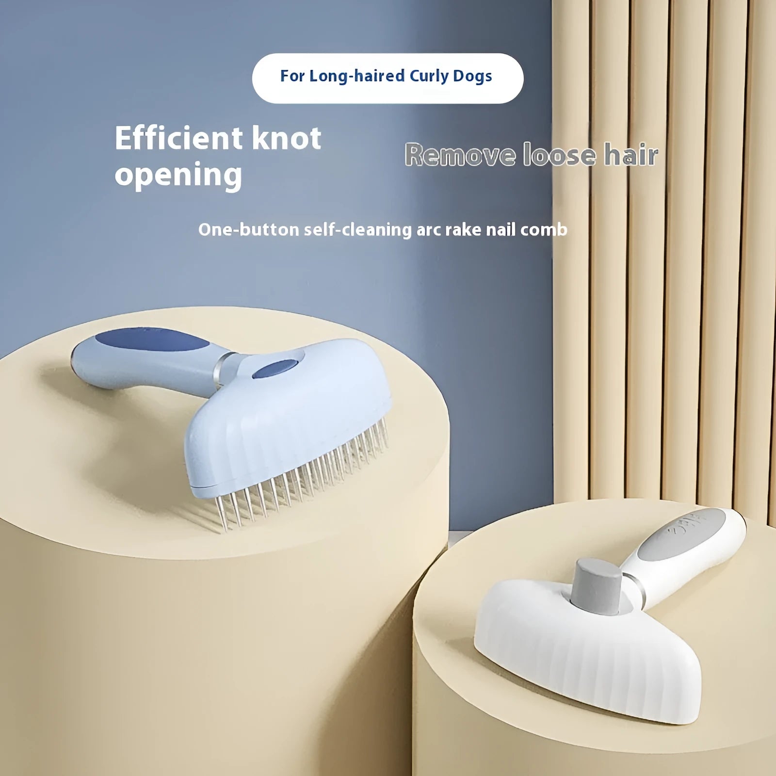 Azure light blue and apple white stainless steel double-row pet comb for dog grooming