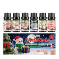 Christmas aromatherapy essential oil set showing six 10ml bottles with festive scents