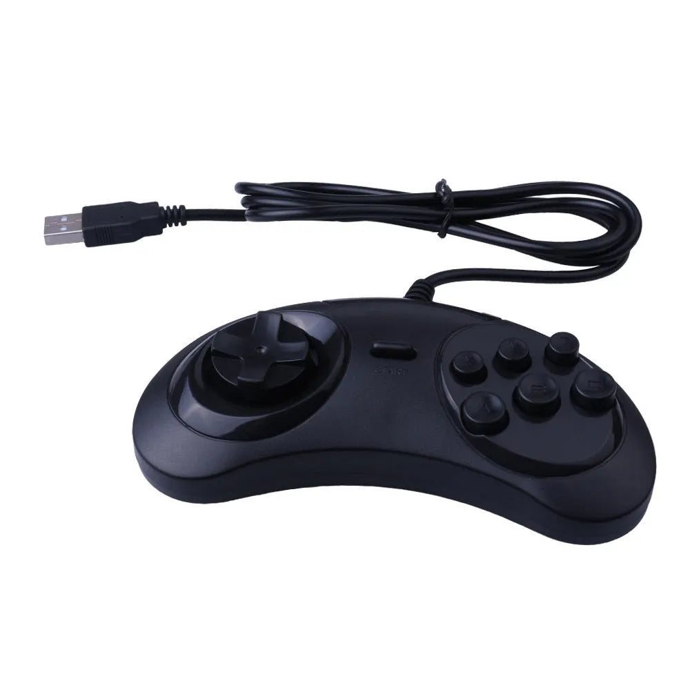 Black Sega USB PC gaming controller with 1.8 metre cable showing dimensions and custom logo option