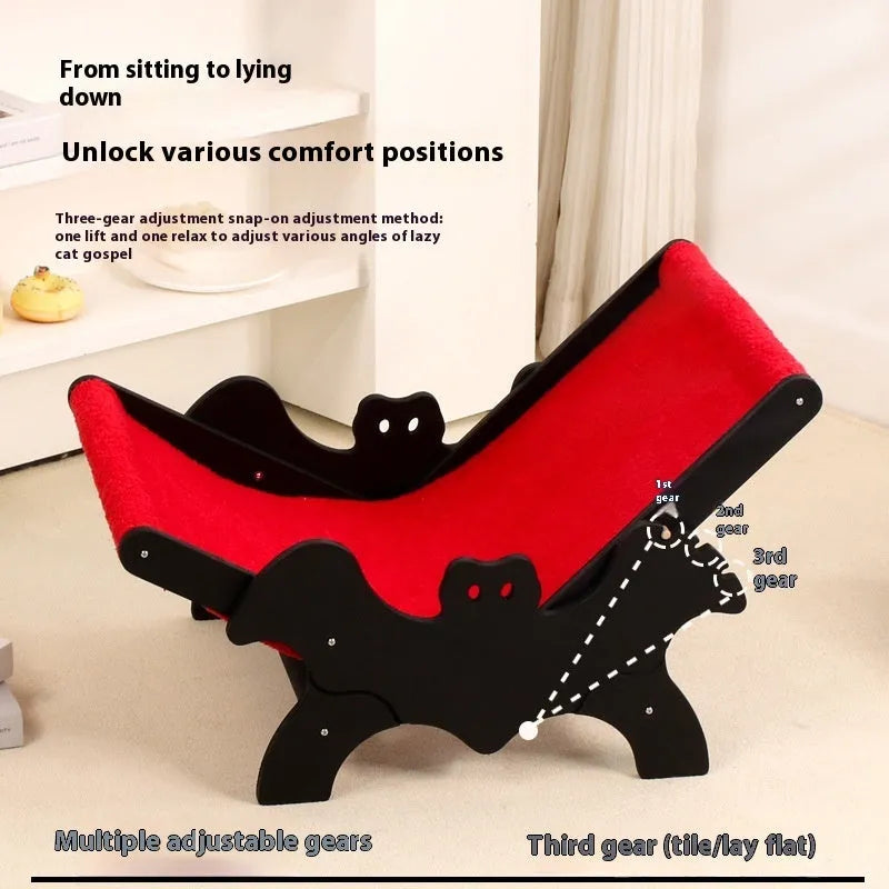 Black and red wooden cat recliner bed with cushion for indoor cats