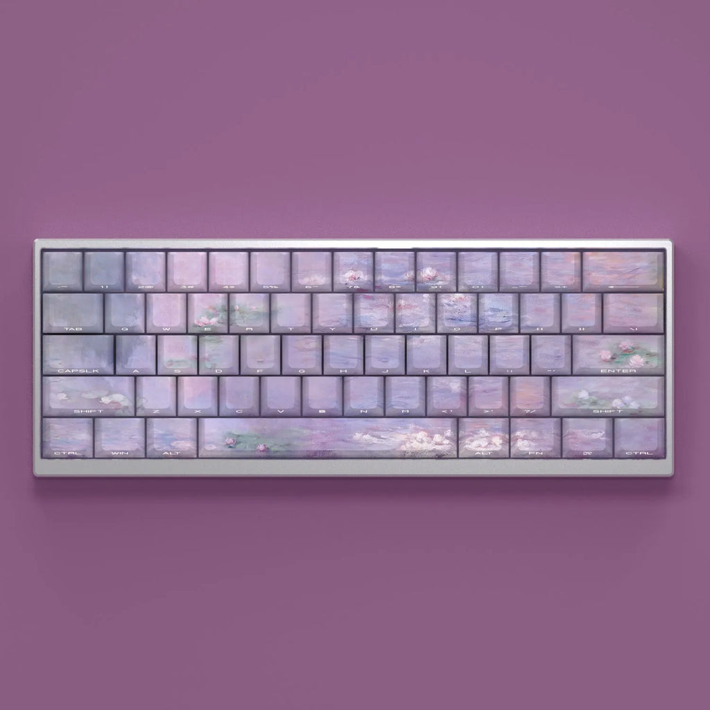 Wenshao Sleeping Lotus PBT key cap set with side-carved translucent characters for mechanical keyboards