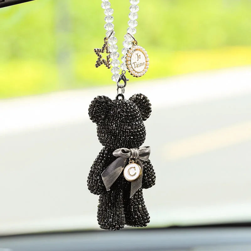 Diamond-embedded Violent Bear car pendant ornament for rearview mirrors measuring 5x9 cm