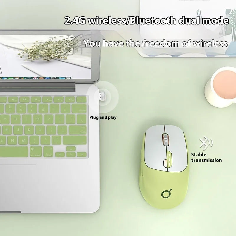 Mute wireless Bluetooth computer mouse in Matcha Green colour on a desk