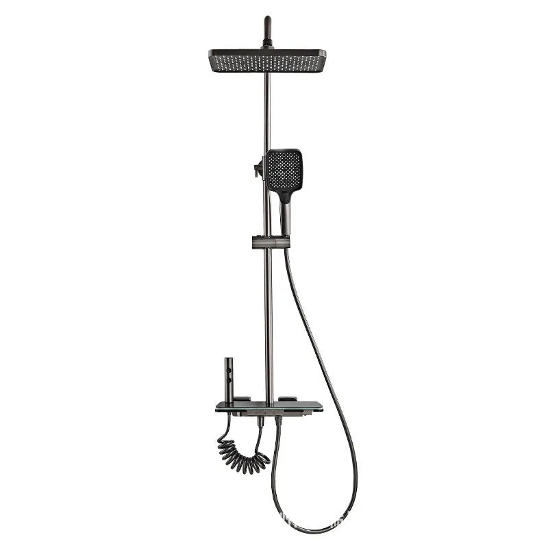 Aluminium digital display shower head set with temperature control in white or grey finish