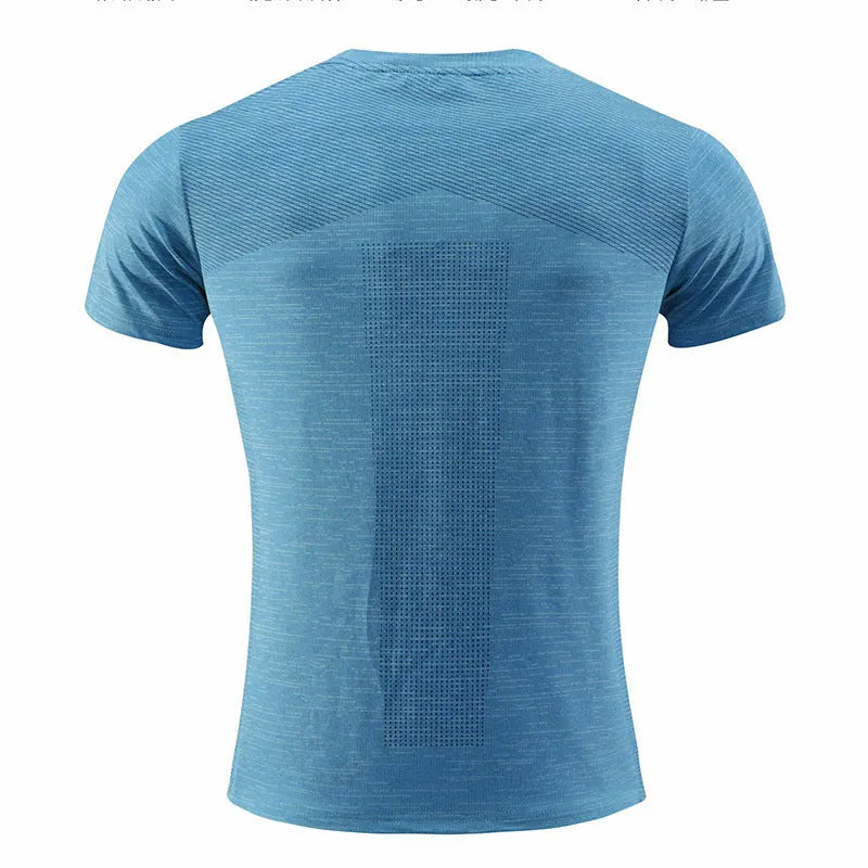 Short sleeved polyester spandex T-shirt for running and workouts in assorted colours.