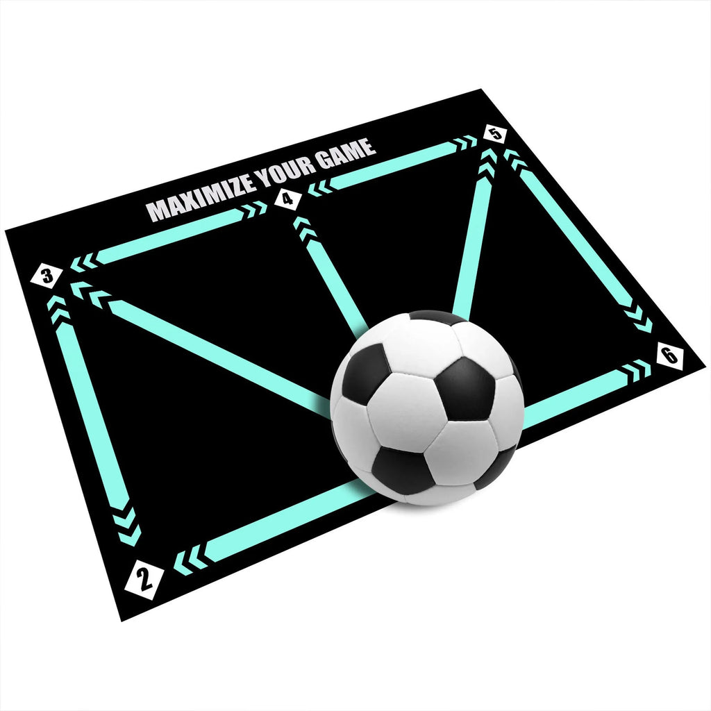 Black football training mat measuring 60cm by 90cm with non-slip surface for sports practice