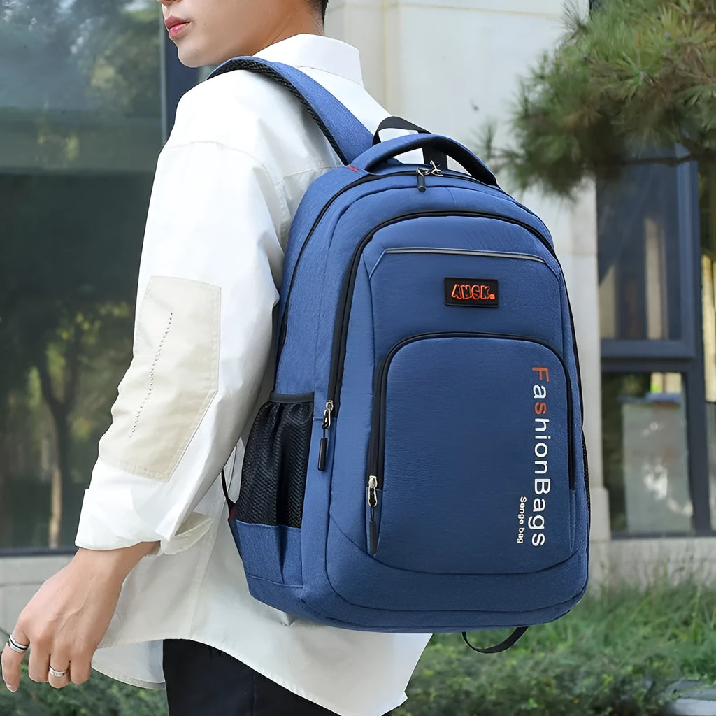 Street trend nylon backpack in black with breathable shoulder straps and multiple internal compartments