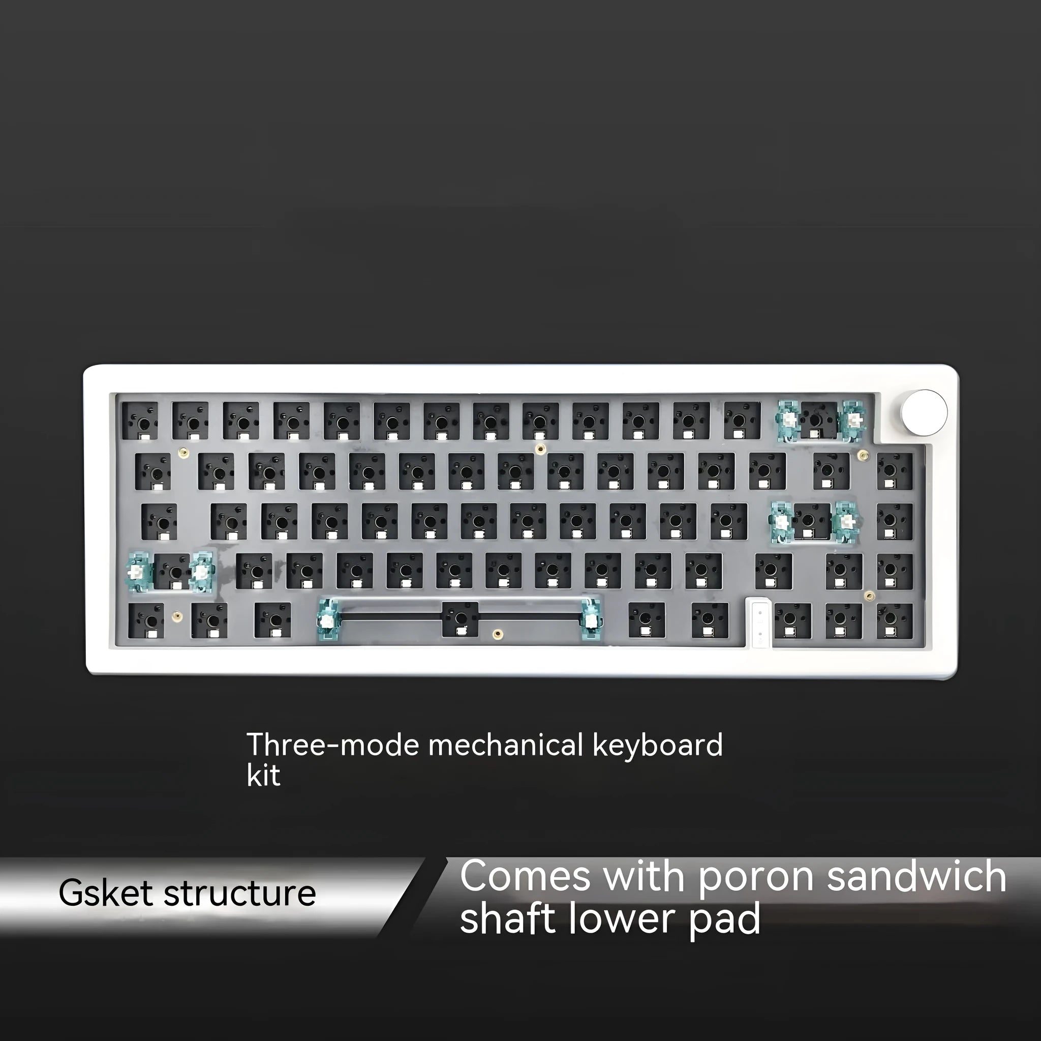 DIY mechanical keyboard kit with RGB lighting and rotary knob in seven colour options
