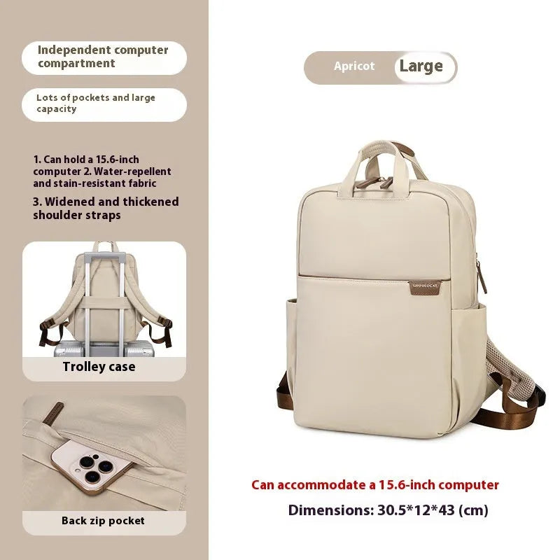 Women's canvas travel backpack in three sizes with multiple internal organisational compartments