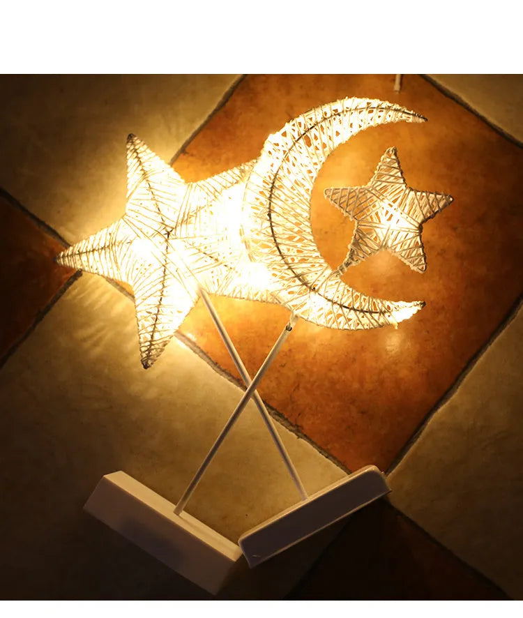Rattan woven LED star lamp with battery operation for bedroom decorative lighting