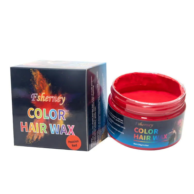 120g hair styling clay container showing colour options including blue, green, orange, purple, red, and grey