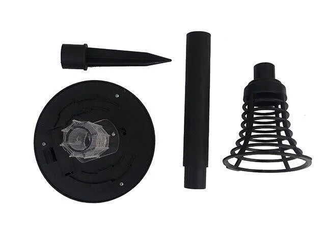 Black solar-powered mosquito killer lamp with white and purple LED lights for garden insect control.