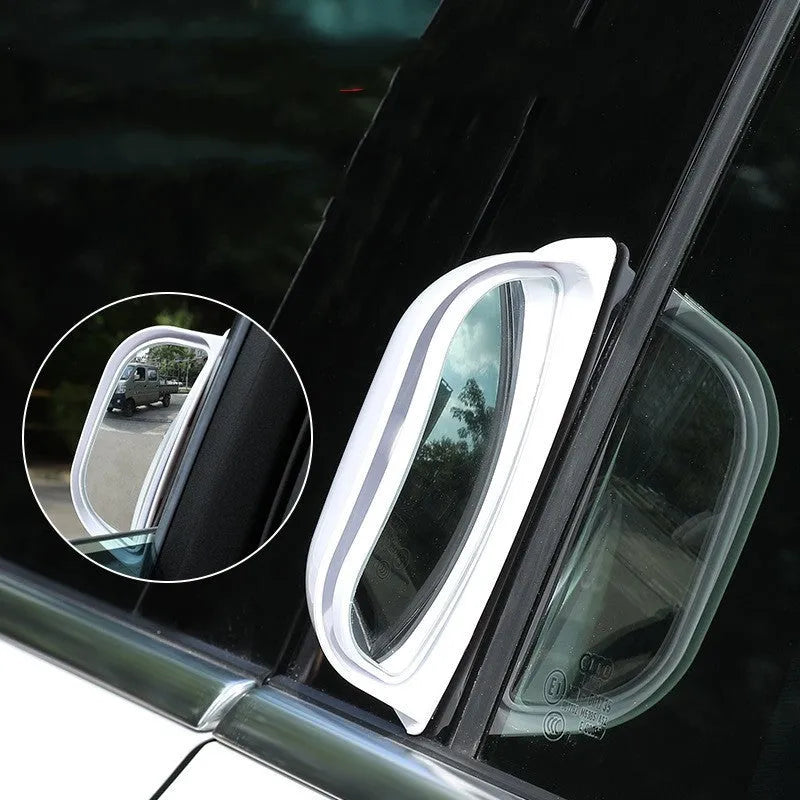 Two-row wide angle car rear view mirror in black and white with universal fit for outside mirror replacement